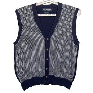 Polo Ralph Lauren Golf Vest Size Large Classic Cotton‎ Button Front Navy White